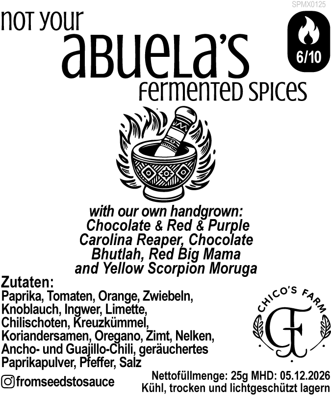 Label of Not Your Abuela’s fermented Tex-Mex spice mix showing ingredients