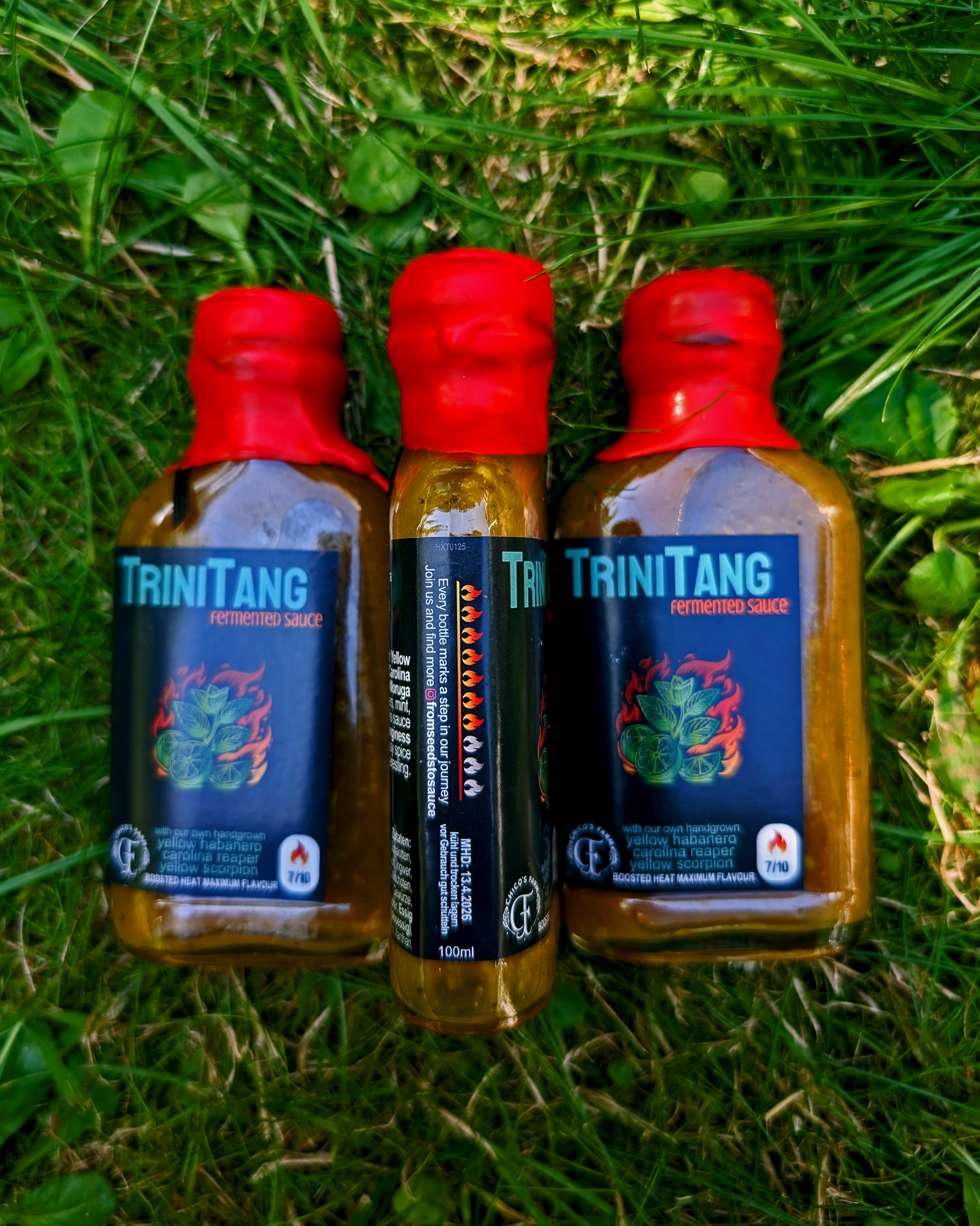 TriniTang Hot – fermented lime, mint and parsley hot sauce made with superhot peppers